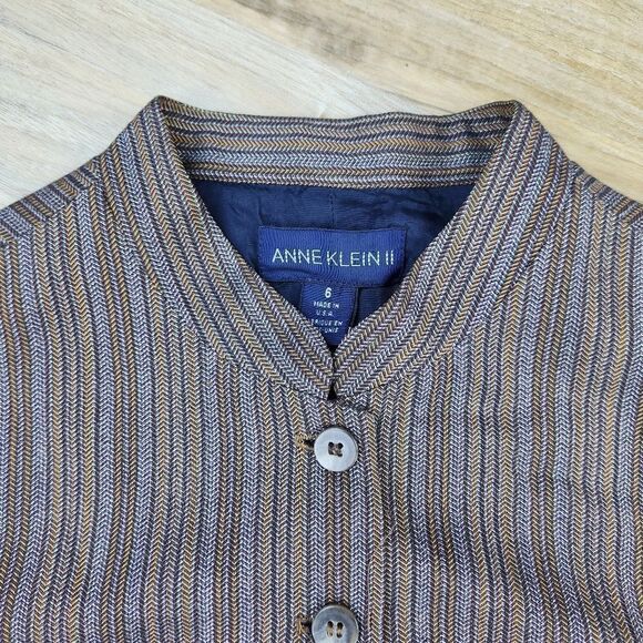 🔹️Vintage Anne Klein II Brown Pinstripe Button Front Sleeveless Vest Size 6 - Picture 4 of 11